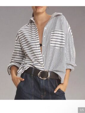 Maeve Anthropologie Size XXS Blue/White Striped The Bennet Button Down Shirt